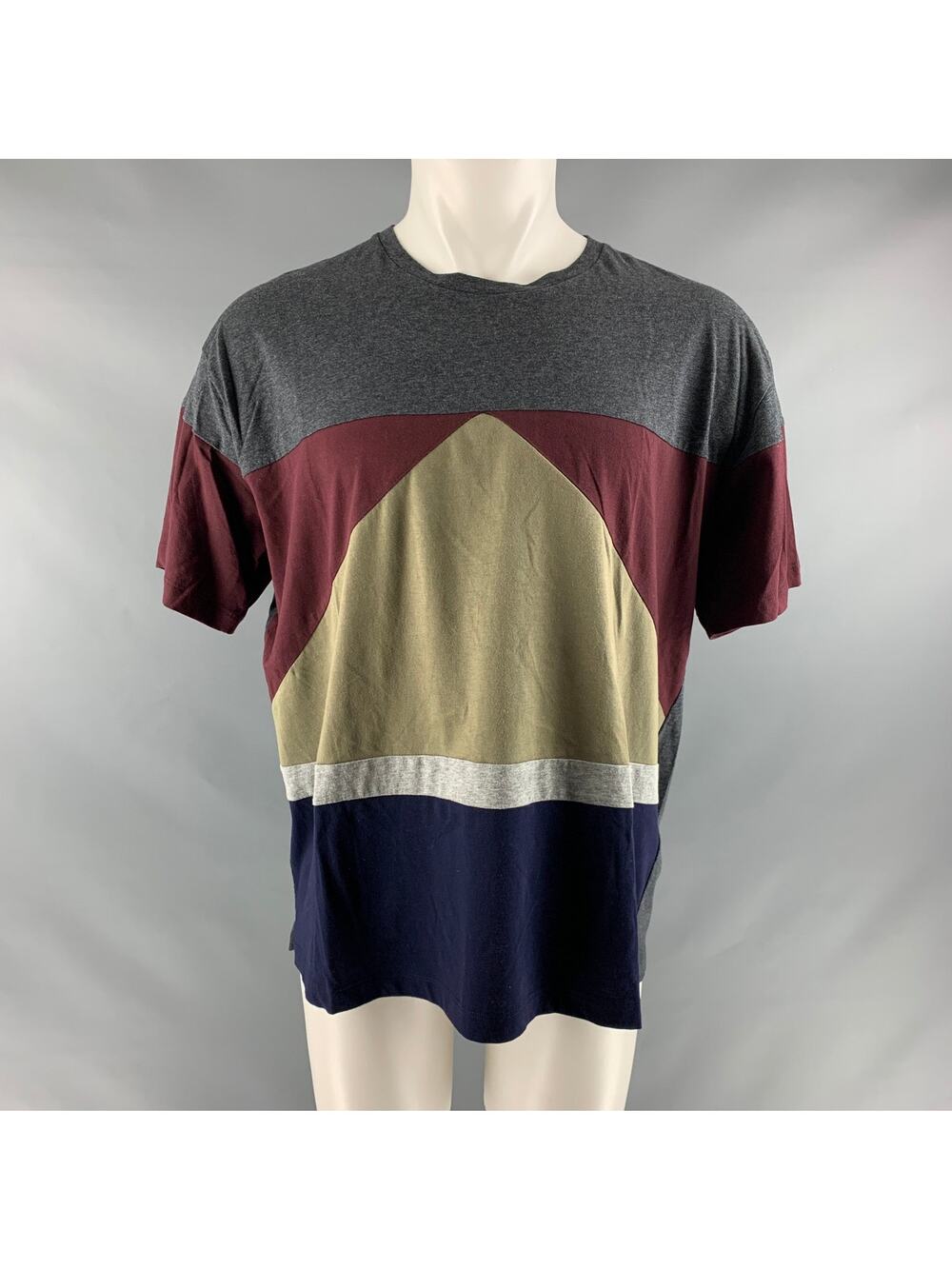 VALENTINO Size M Grey Multi-Color Color Block Cotton Crew-Neck T-shirt